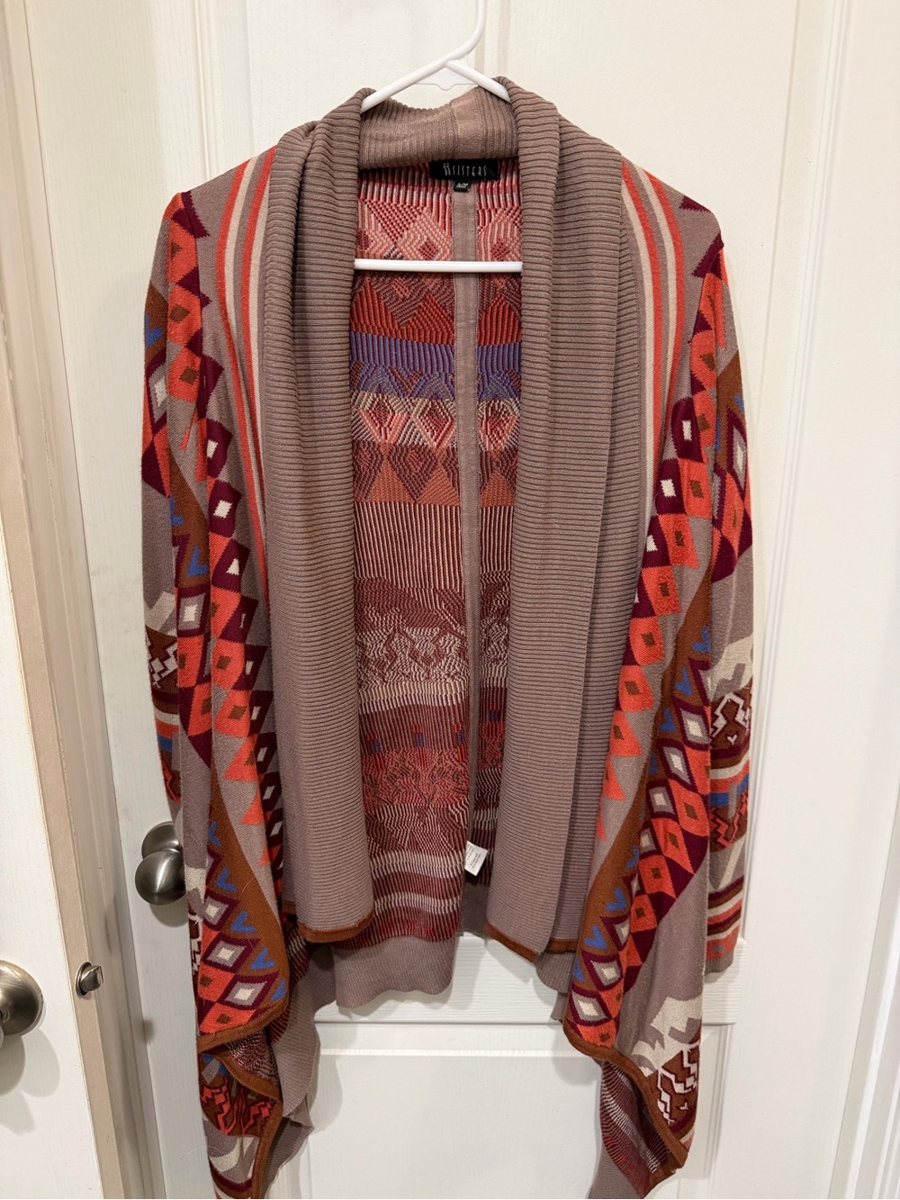 SISTERS S/M Southwestern Aztec Waterfall Cardigan Sweater Boho Tribal Drape